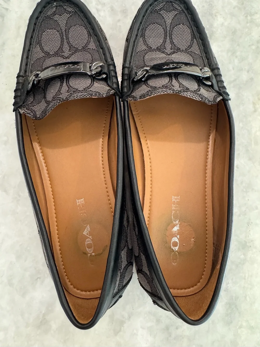 Coach Brown Signature C Gunmetal Chain-Trim Loafers